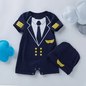 2-Piece Baby Boy Cotton Pilot Romper and Hat Set Wholesale children's clothing