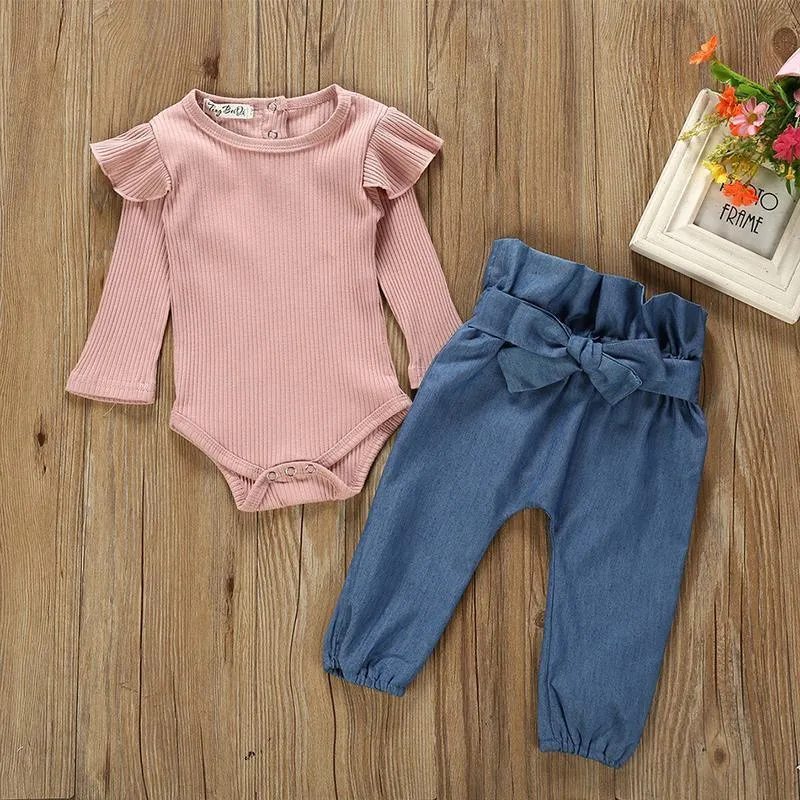 2-piece Solid Ruffle Bodysuit & Pants for Baby Girl Wholesale children's clothing