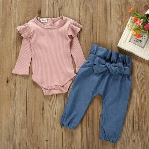 2-piece Solid Ruffle Bodysuit & Pants for Baby Girl Wholesale children's clothing