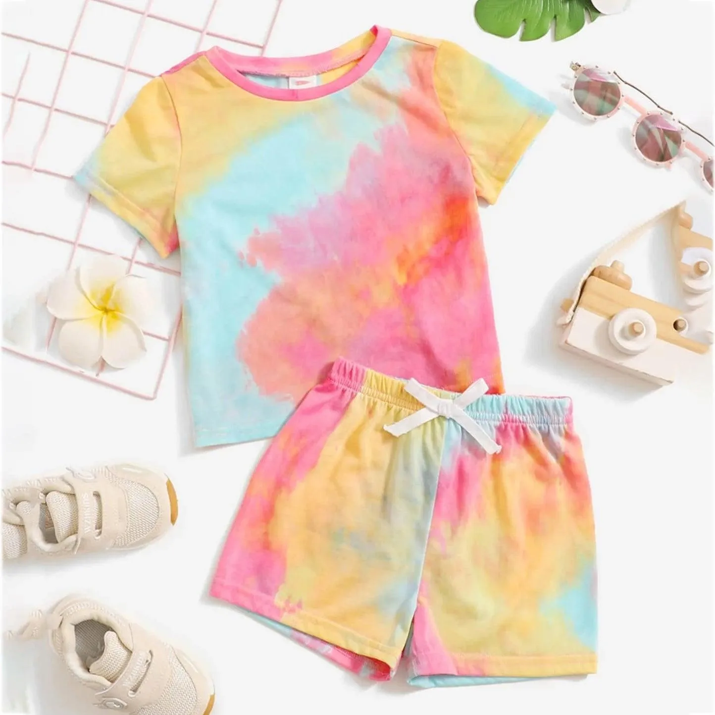 2 Pieces Set Baby Girls Tie Dye T-Shirts And Shorts