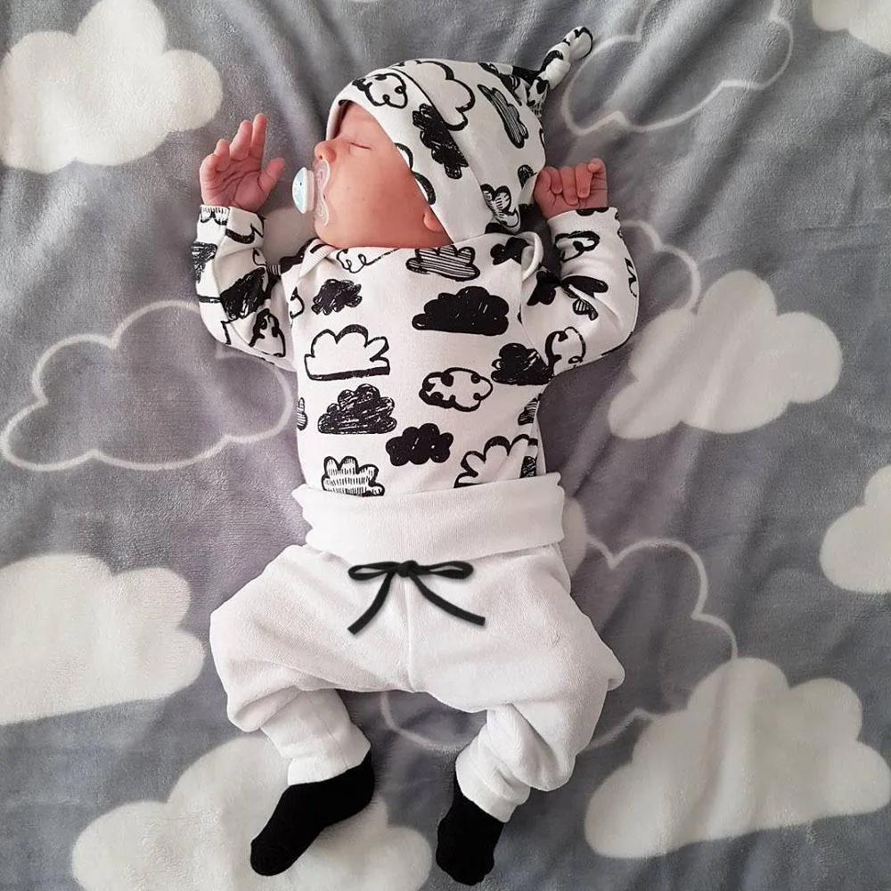 3-piece Cloud Printed Sweatshirt & Pants & Hat for Baby Boy Wholesale Children's Clothing