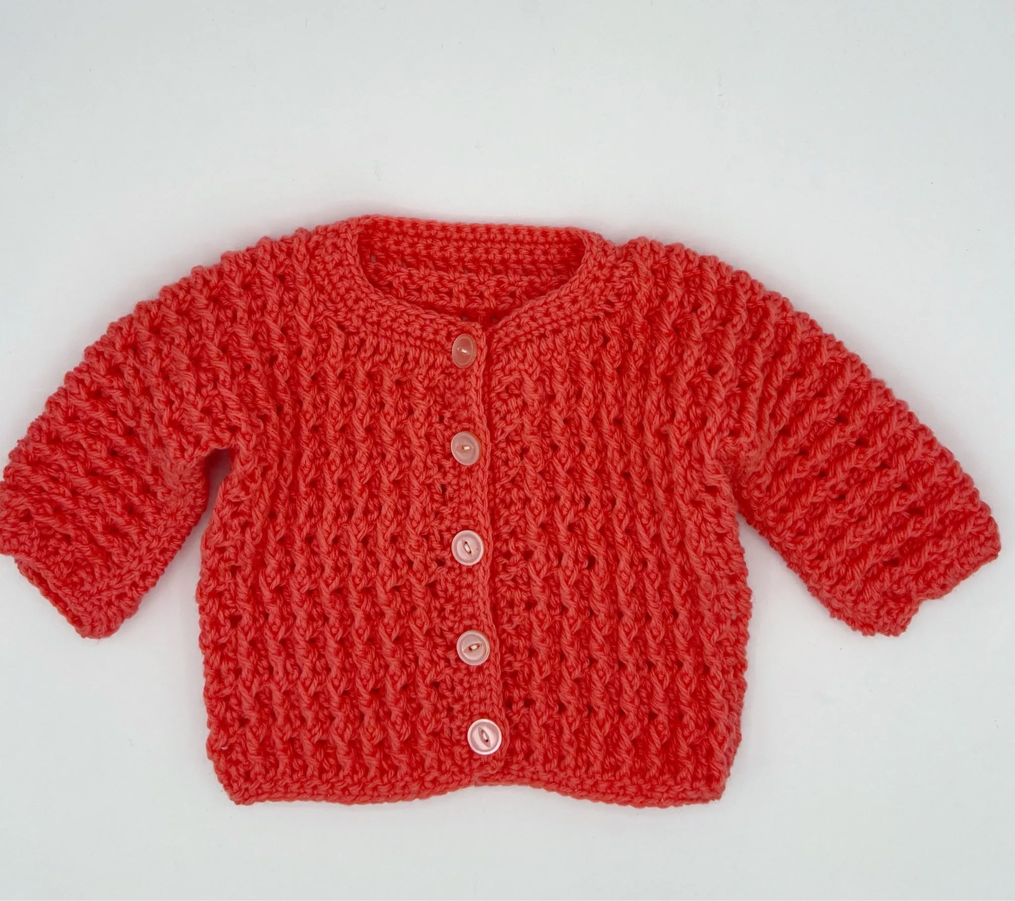 6-9 M Coral Acrylic Crochet Cardigan