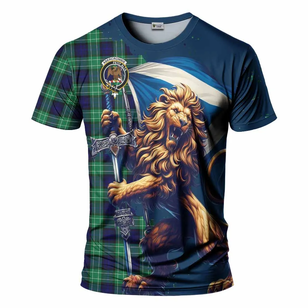 Abercrombie Tartan Family Crest T-Shirt with Scottish Majestic Lion