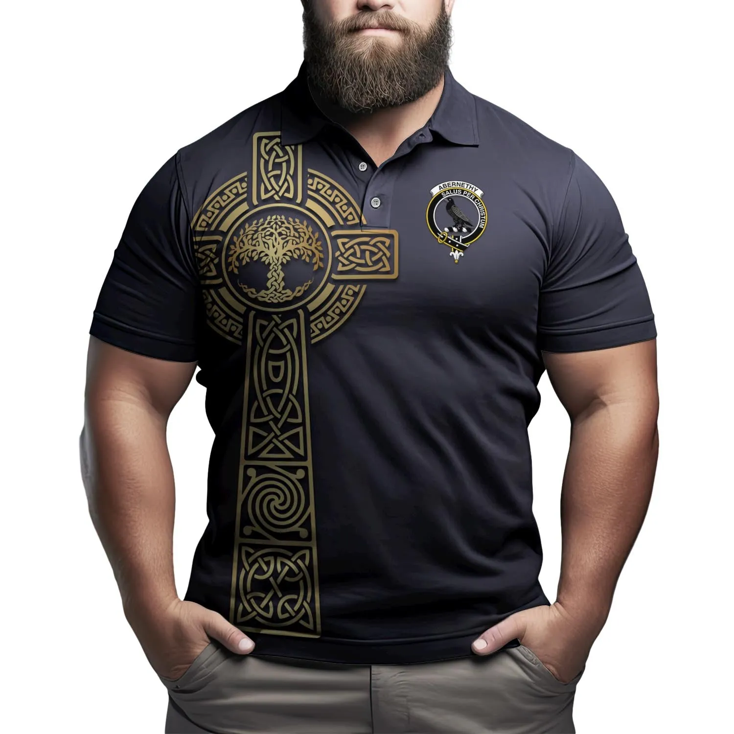 Abernethy Clan Polo Shirt with Golden Celtic Tree Of Life