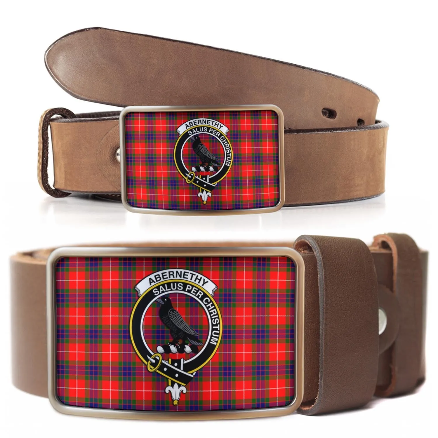 Abernethy Tartan Belt Buckles with Family Crest