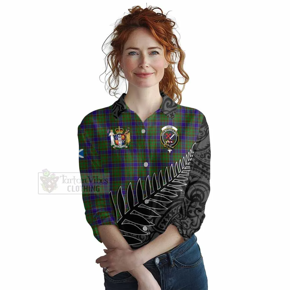 Adam Crest Tartan Women's Casual Shirt with New Zealand Silver Fern Half Style