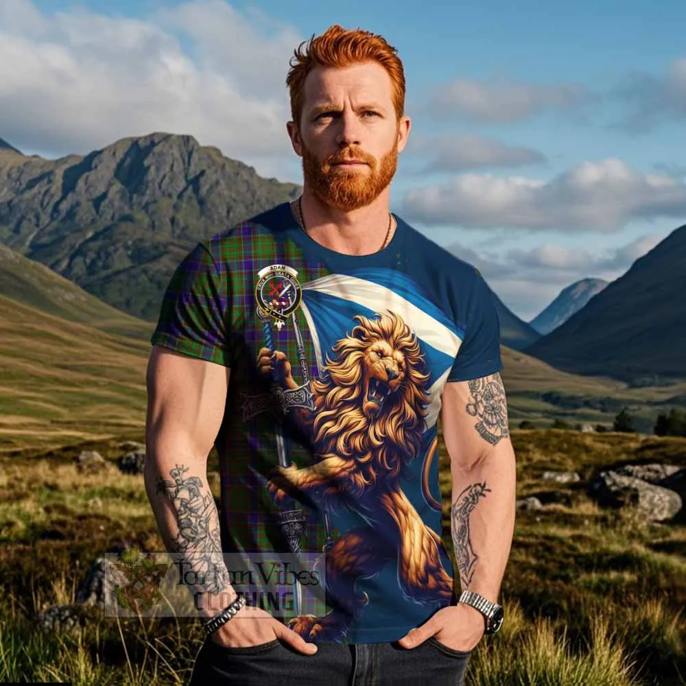 Adam Tartan Family Crest T-Shirt with Scottish Majestic Lion