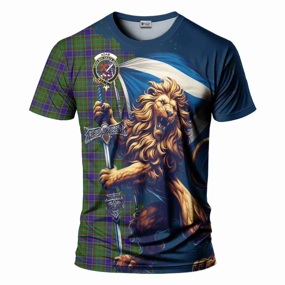 Adam Tartan Family Crest T-Shirt with Scottish Majestic Lion