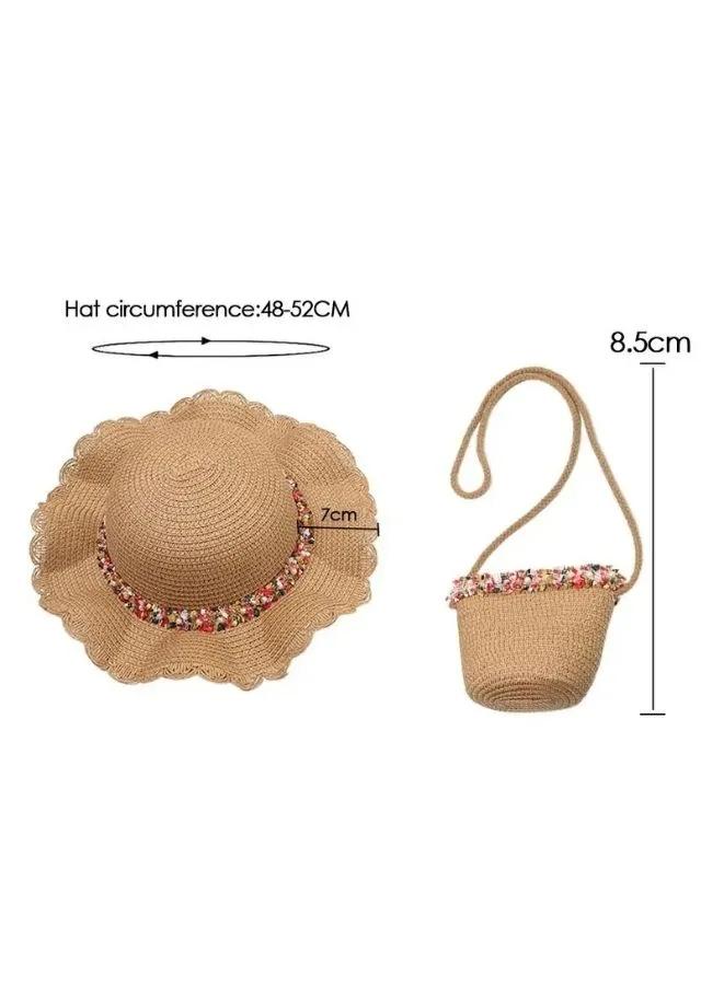 Adorable Kids Baby Girls Straw  Beach Hat with Wide Brim and Coordinated Shoulder Bag Set