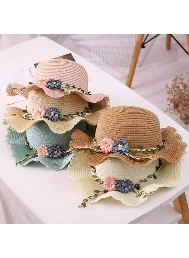 Adorable Kids Baby Girls Straw  Beach Hat with Wide Brim and Coordinated Shoulder Bag Set