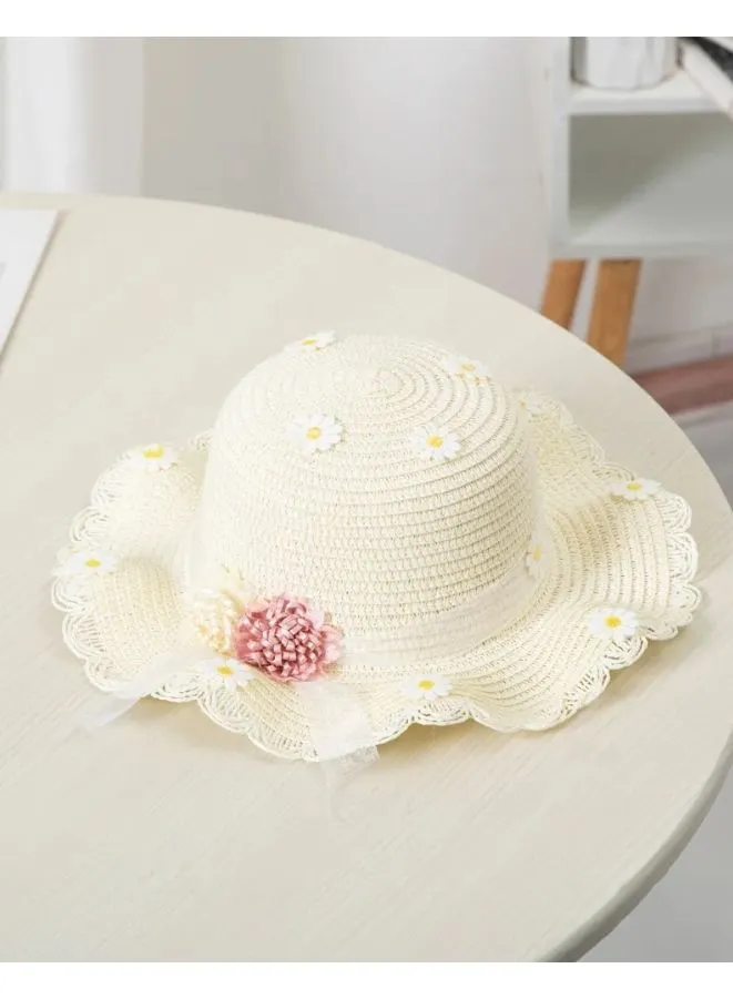 Adorable Kids Baby Girls Straw  Beach Hat with Wide Brim and Coordinated Shoulder Bag Set