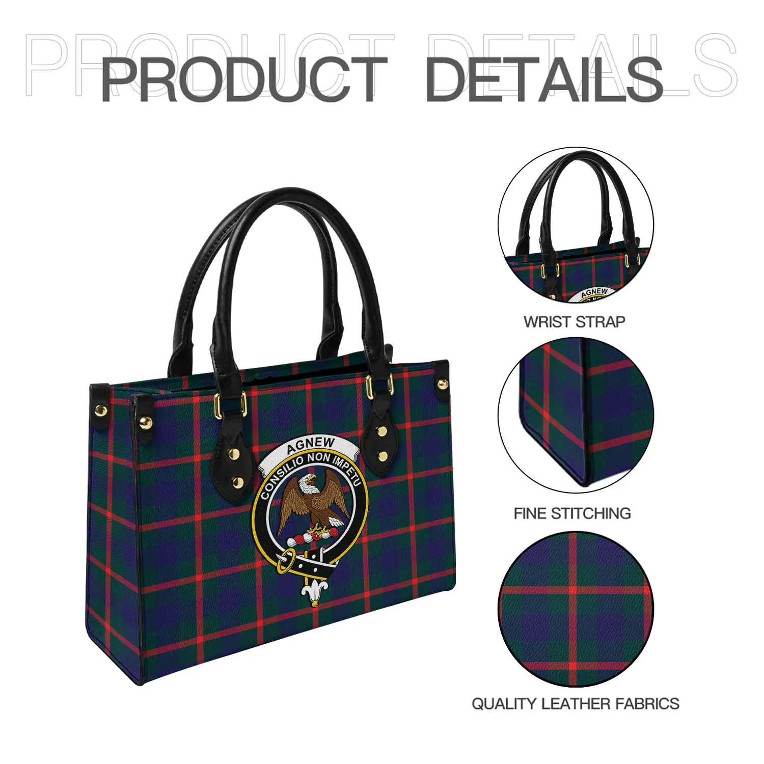 Agnew Tartan Leather Bag with Family Crest