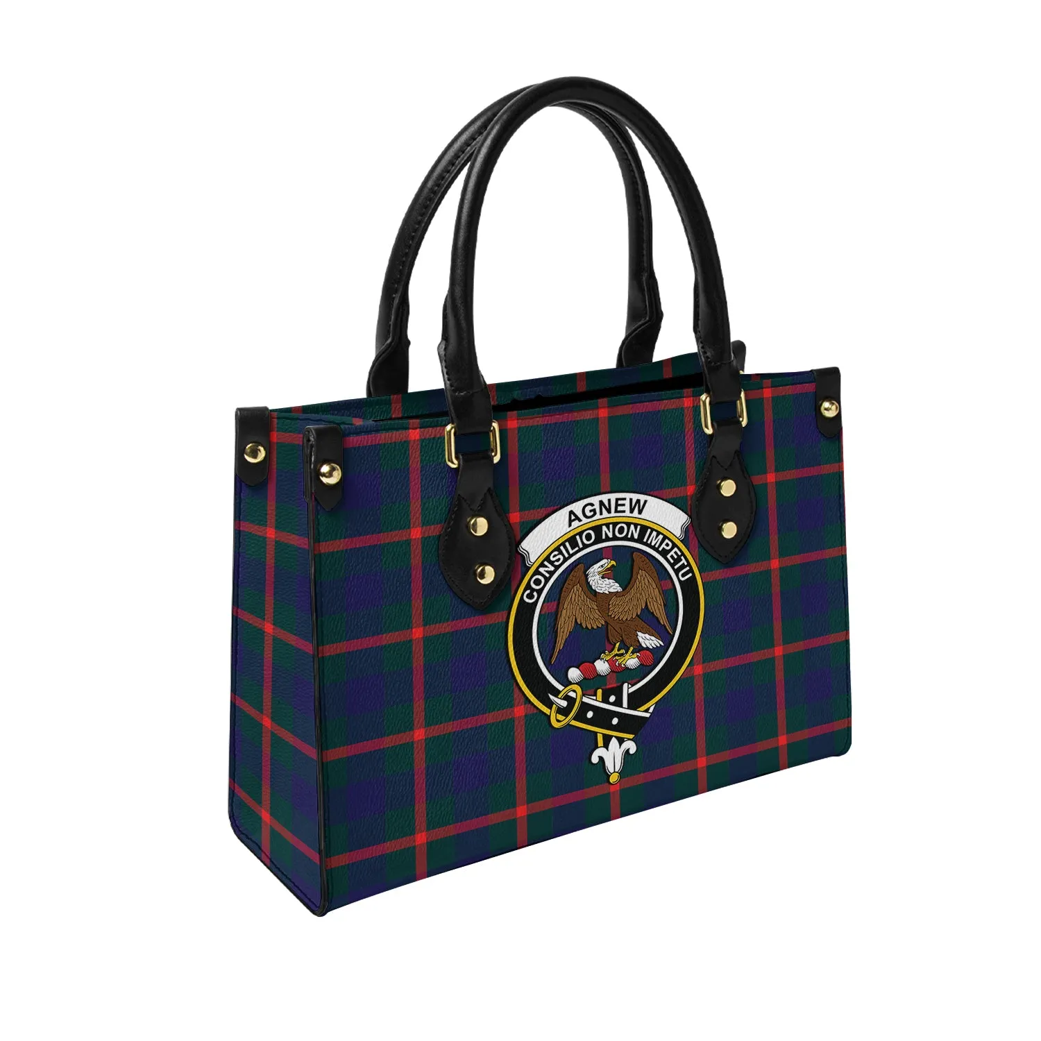 Agnew Tartan Leather Bag with Family Crest