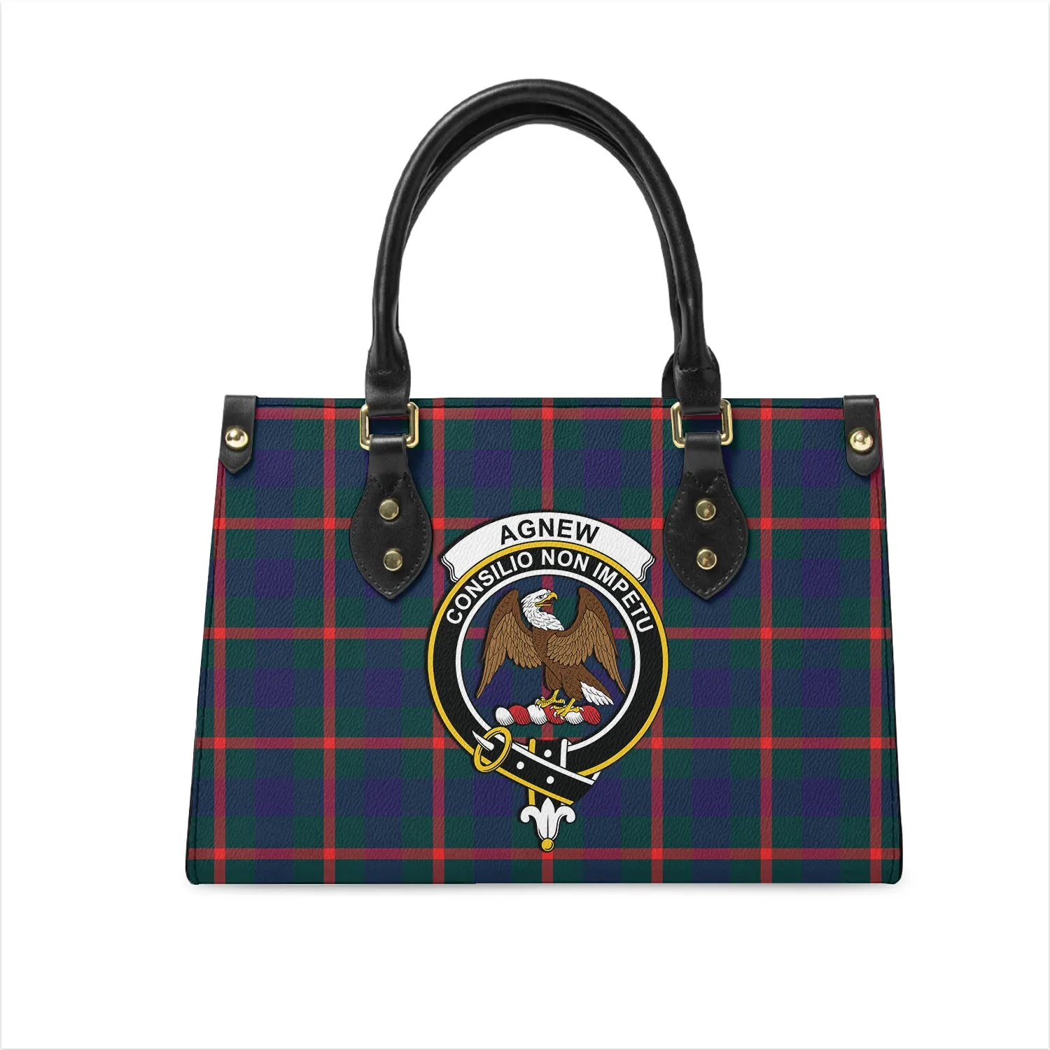 Agnew Tartan Leather Bag with Family Crest