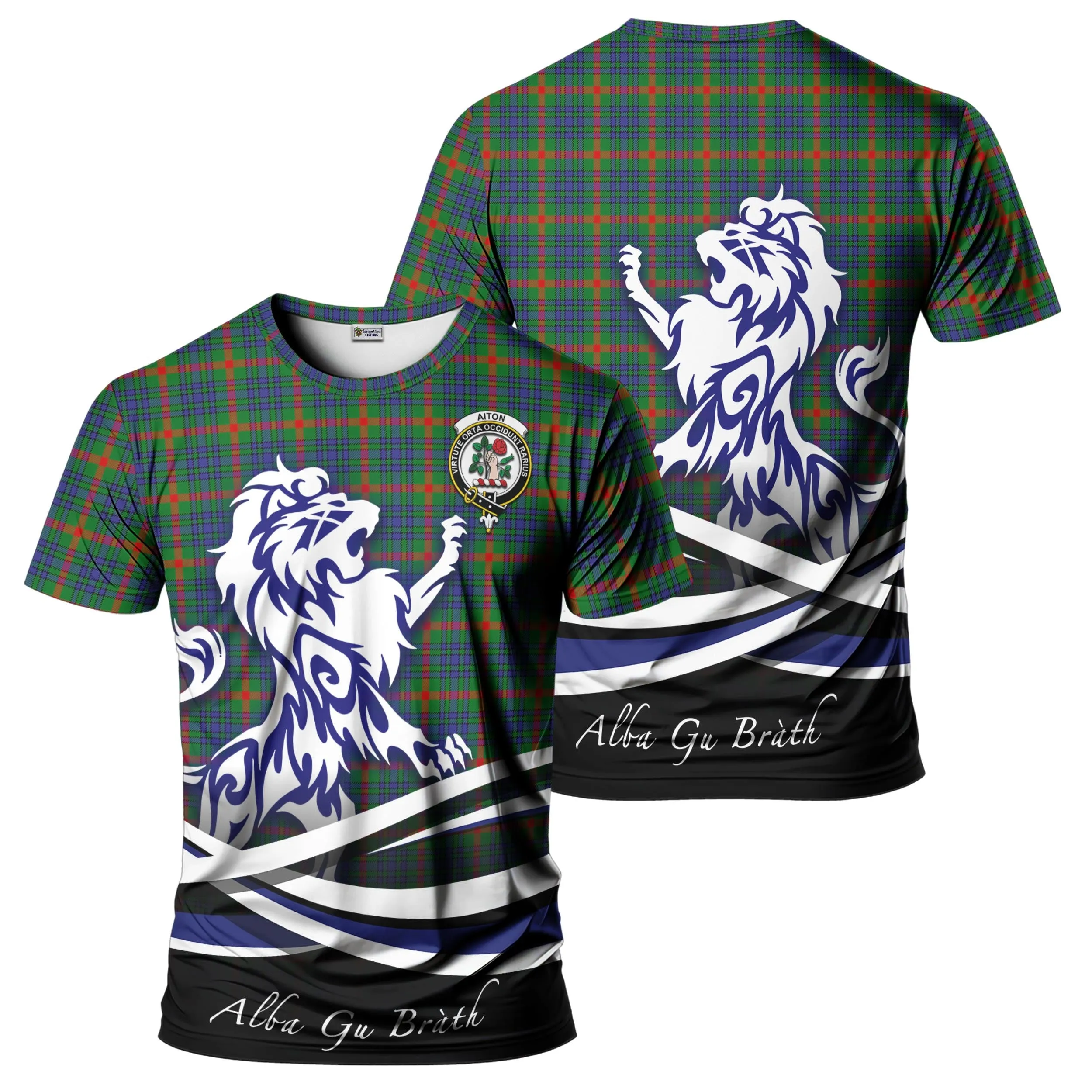 Aiton Tartan T-Shirt with Alba Gu Brath Regal Lion Emblem