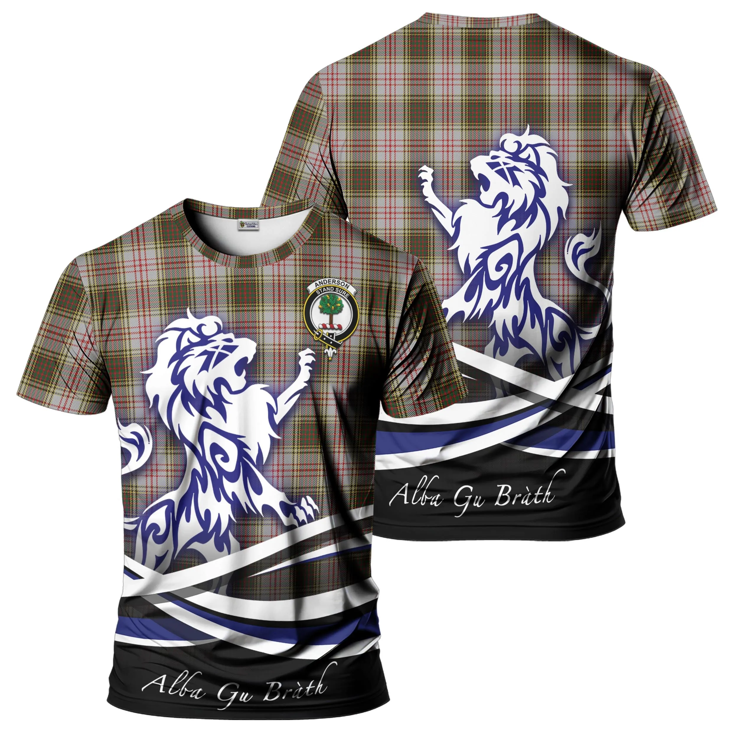 Anderson Dress Tartan T-Shirt with Alba Gu Brath Regal Lion Emblem