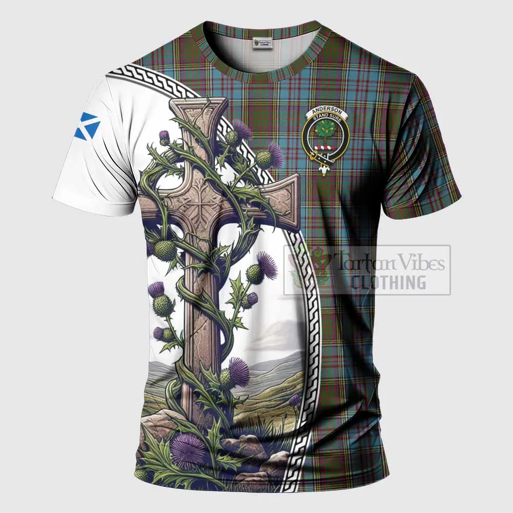 Anderson Tartan T-Shirt with Family Crest and St. Andrew's Cross Accented by Thistle Vines