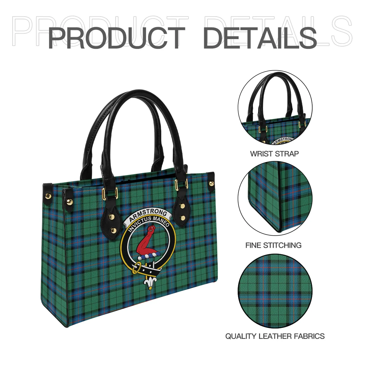 Armstrong Ancient Tartan Leather Bag with Family Crest