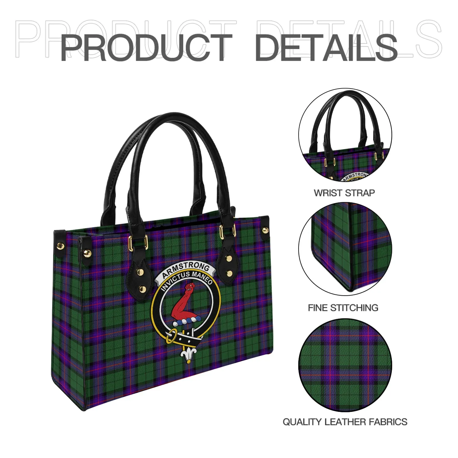 Armstrong Modern Tartan Leather Bag with Family Crest