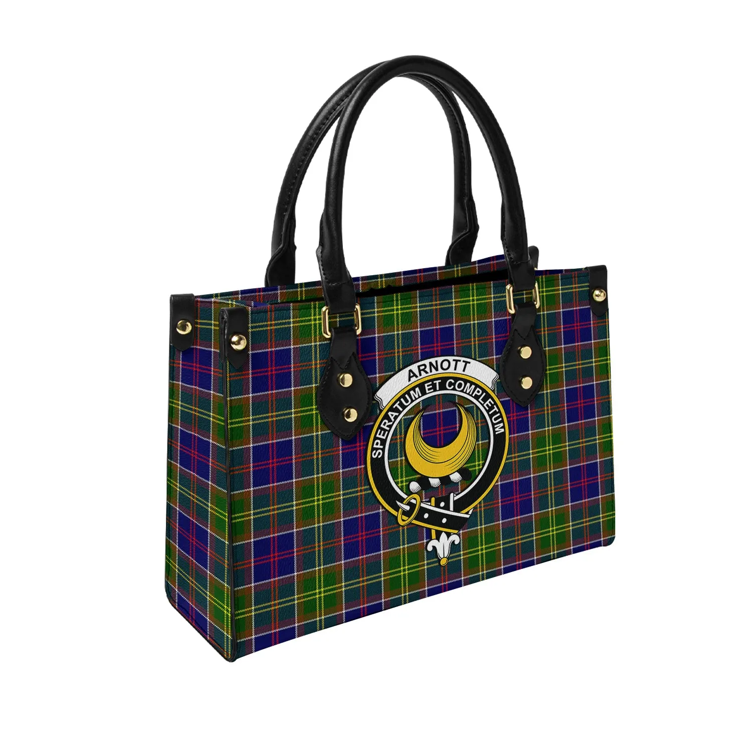 Arnott Tartan Leather Bag with Family Crest