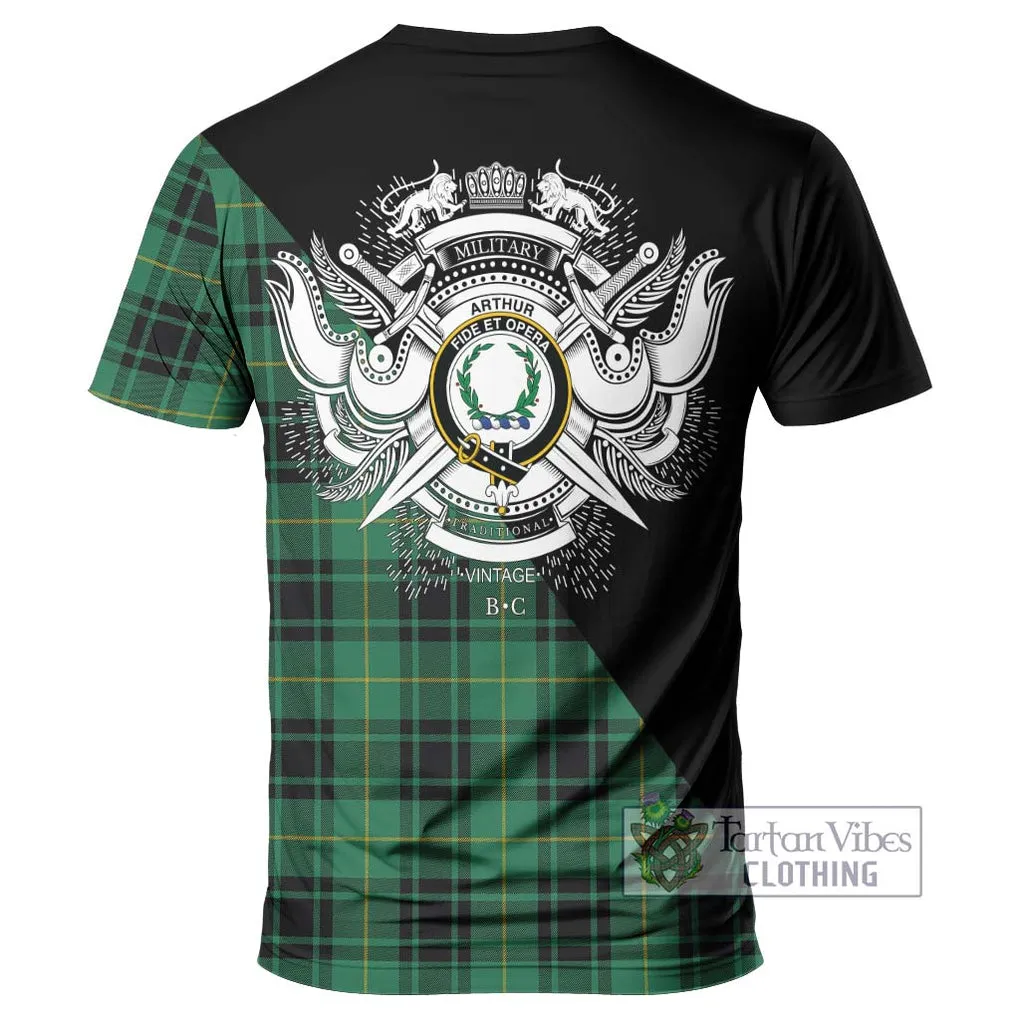 Arthur Ancient Tartan T-Shirt with Family Crest and Military Logo Style