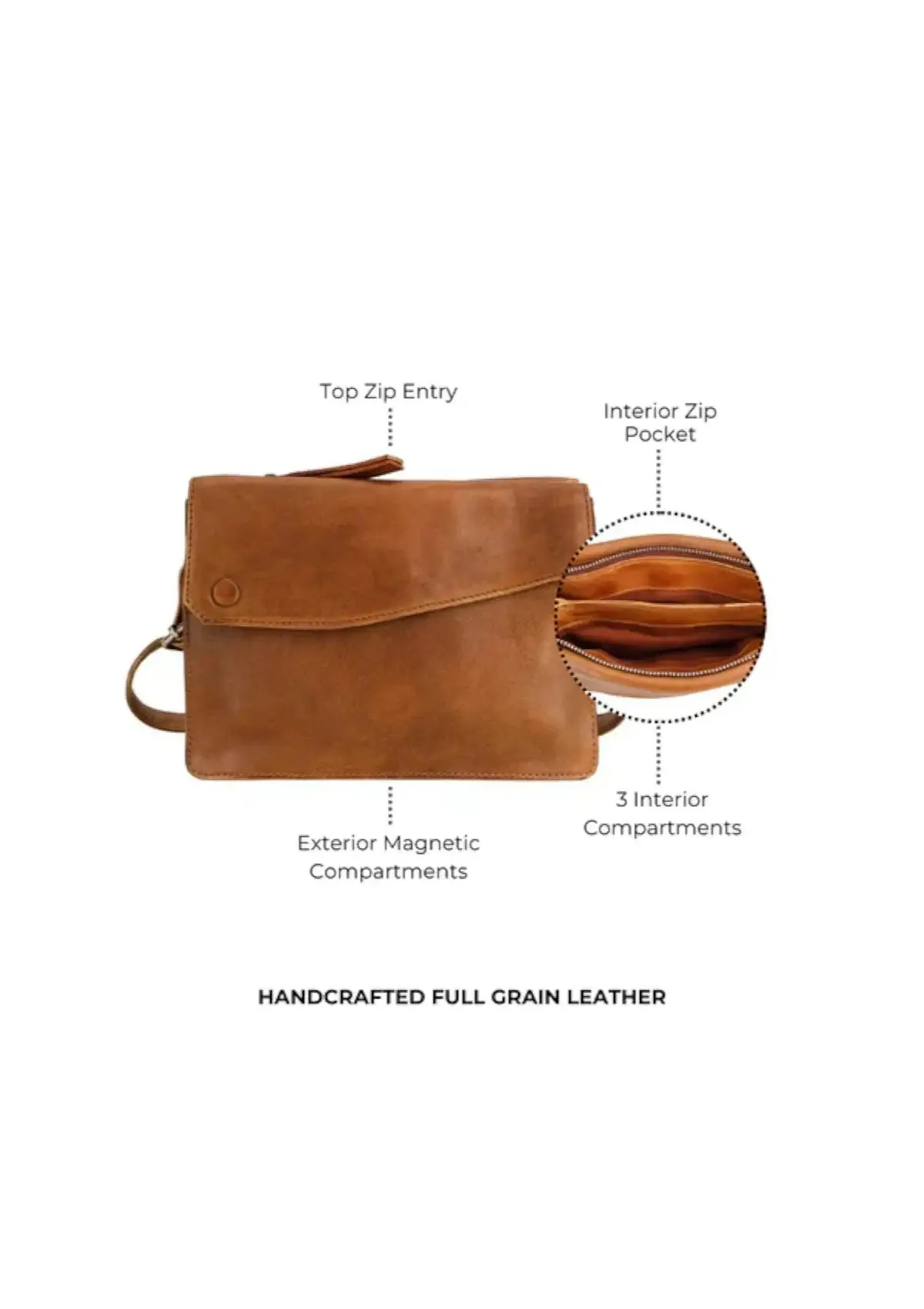 Avalon Handcrafted Leather Crossbody Bag - Camel