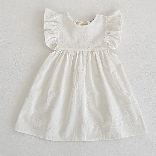 Baby Girl Clothe Solid Dress Toddler Casual Dress Cotton Linen Sleeveless Princess Dress