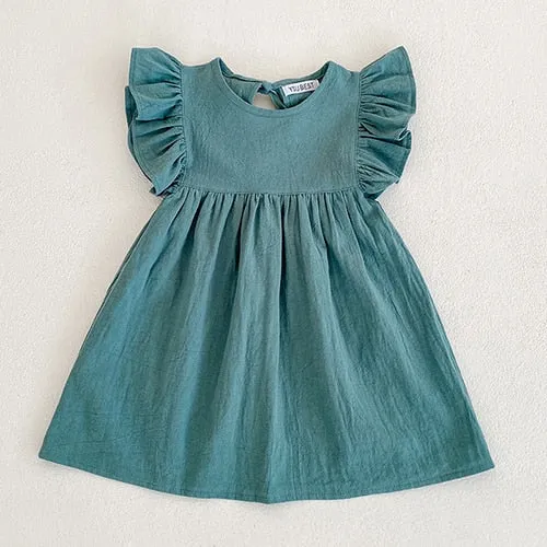 Baby Girl Clothe Solid Dress Toddler Casual Dress Cotton Linen Sleeveless Princess Dress