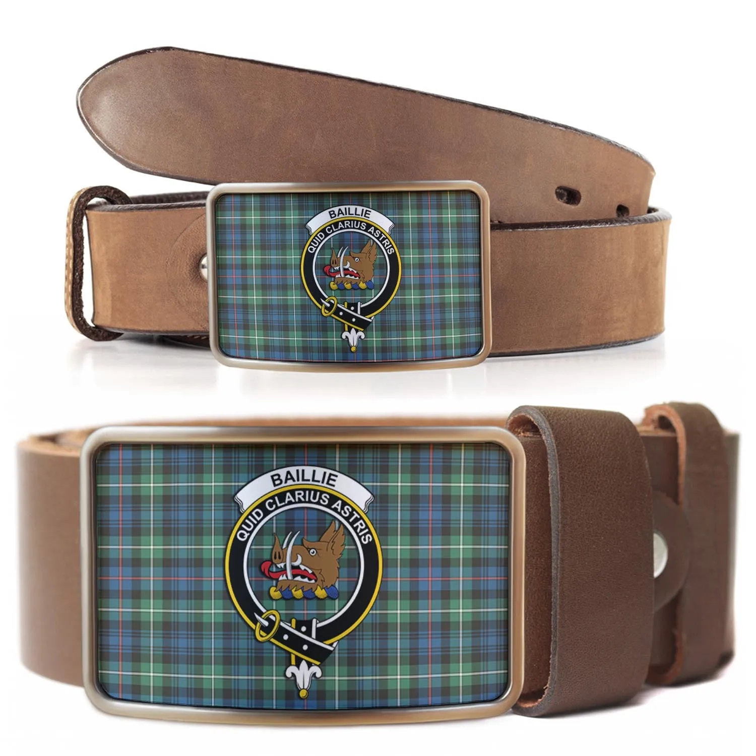 Baillie Ancient Tartan Belt Buckles with Family Crest