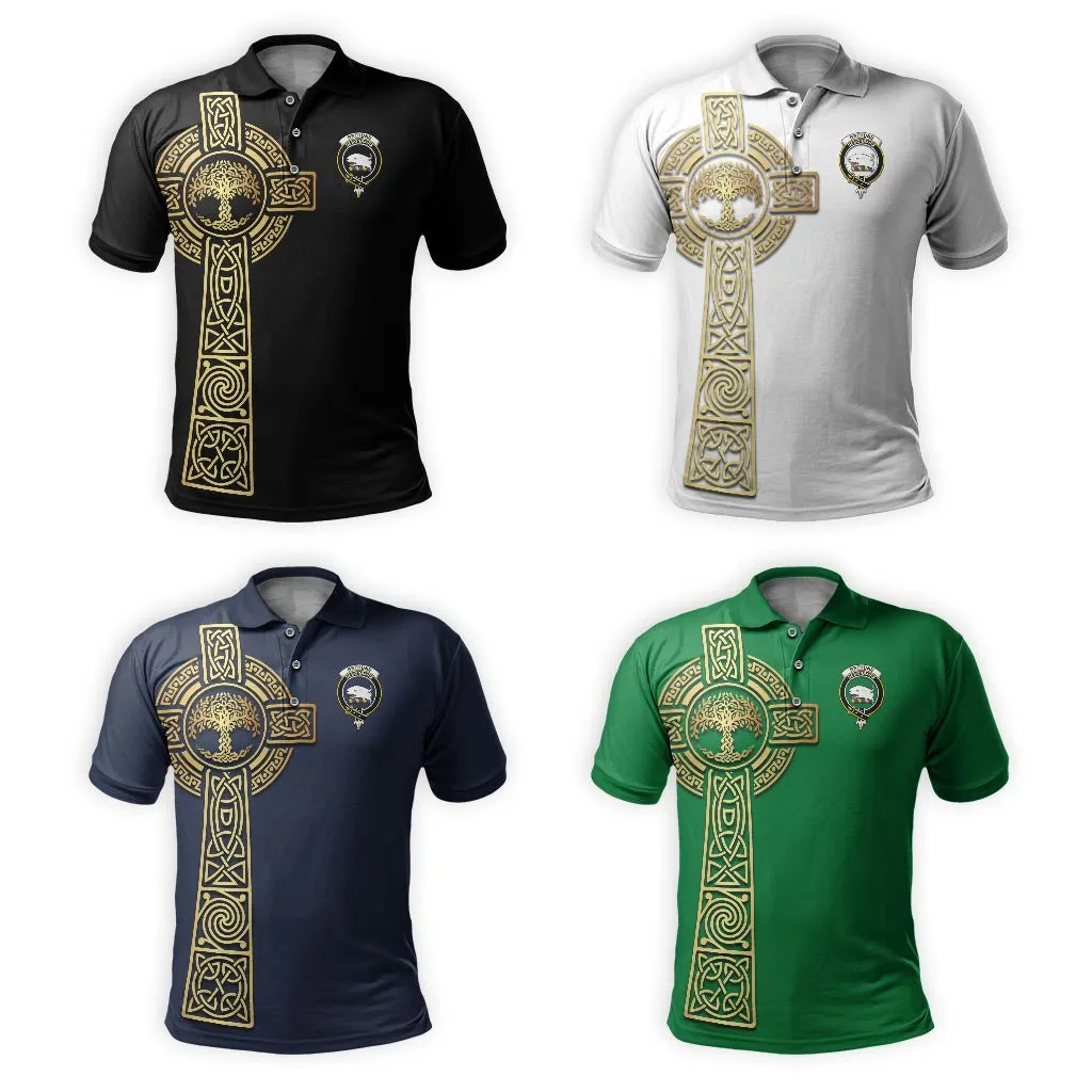 Bethune Clan Polo Shirt with Golden Celtic Tree Of Life