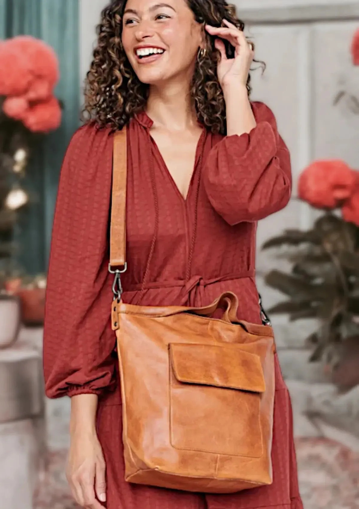 Bianca Leather Tote/Crossbody - Cognac