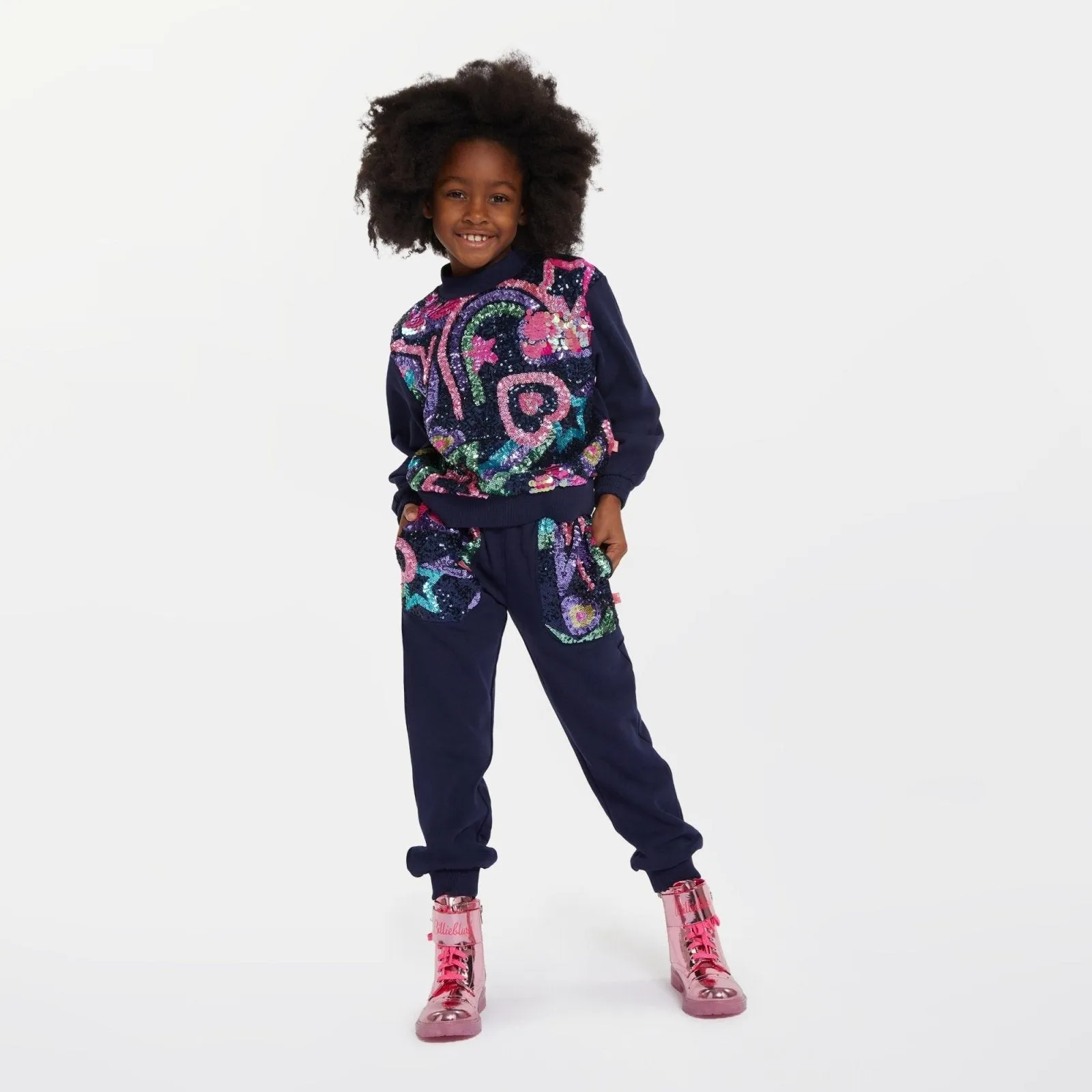 Billieblush Girls Navy Sequin Stars Sweater and Jogger Set