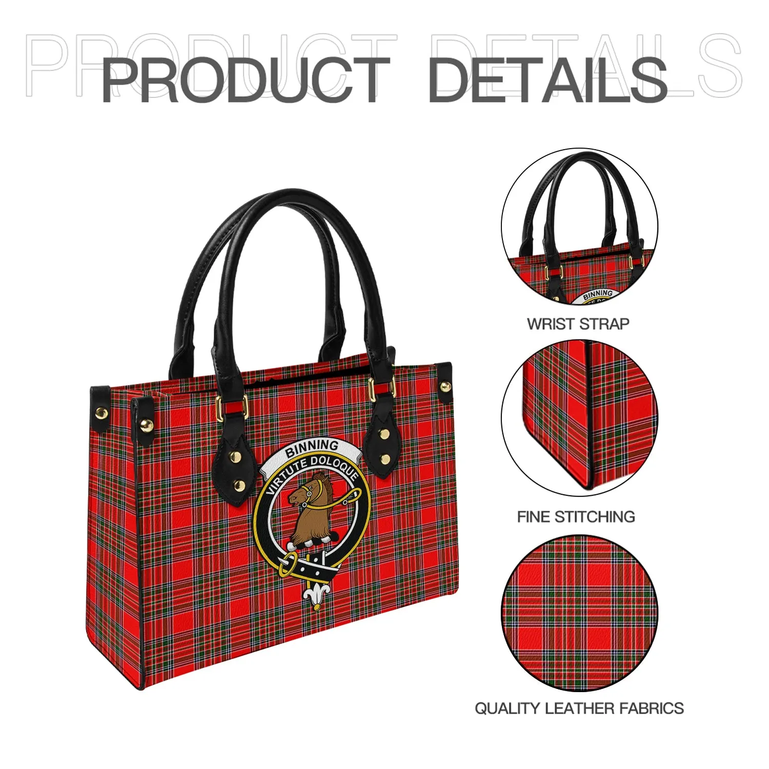 Binning Tartan Leather Bag with Family Crest