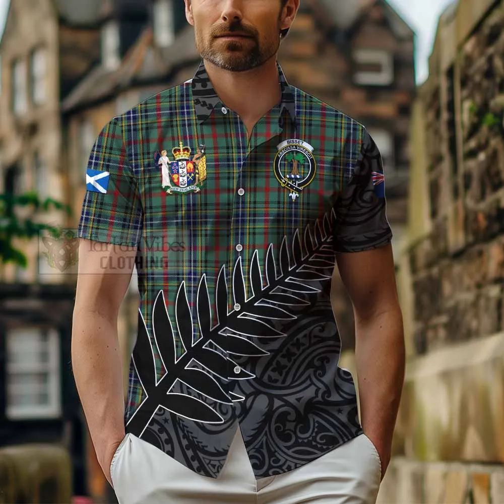 Bisset Crest Tartan Short Sleeve Button Shirt with New Zealand Silver Fern Half Style