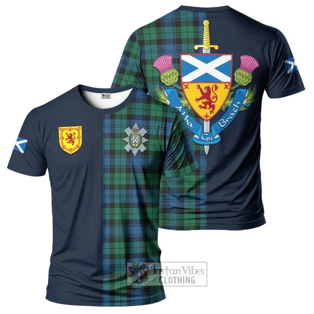 Black Watch Ancient Tartan T-Shirt Alba with Scottish Lion Royal Arm Half Style