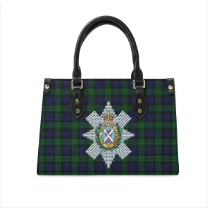 Black Watch Tartan Leather Bag with Family Crest