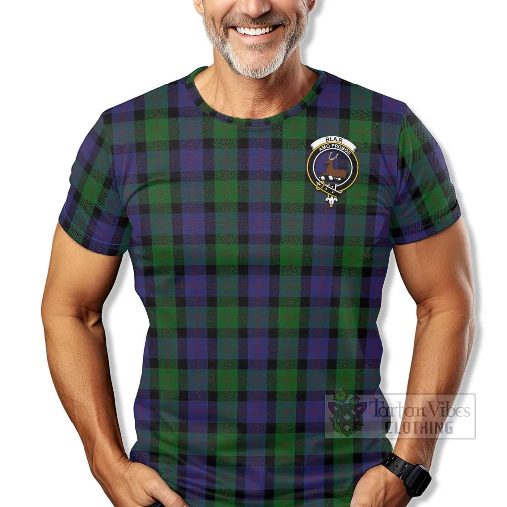 Blair Tartan T-Shirt with Family Crest Celtic Skull Style