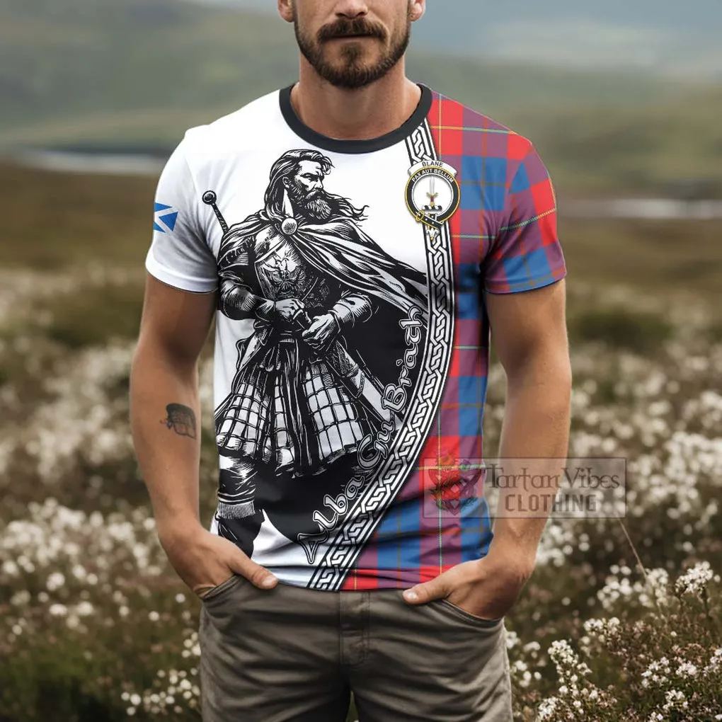 Blane Tartan Clan Crest T-Shirt with Highlander Warrior Celtic Style