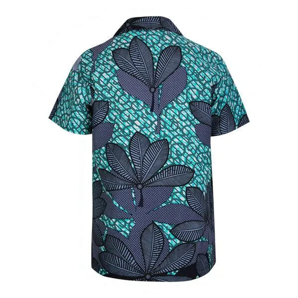 BLUE ANKARA PRINT SHORT SLEEVE SHIRT