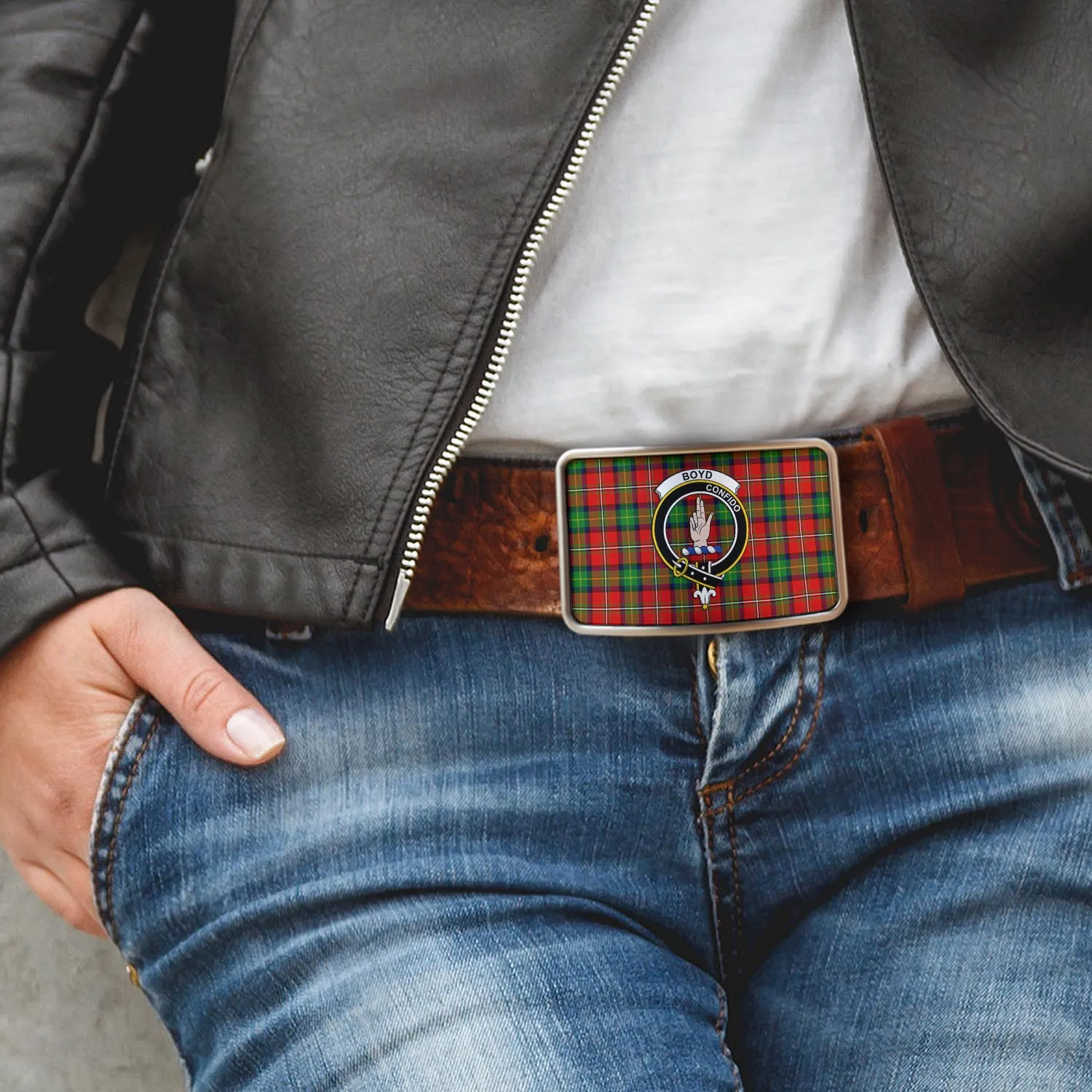 Boyd Tartan Belt Buckles with Family Crest