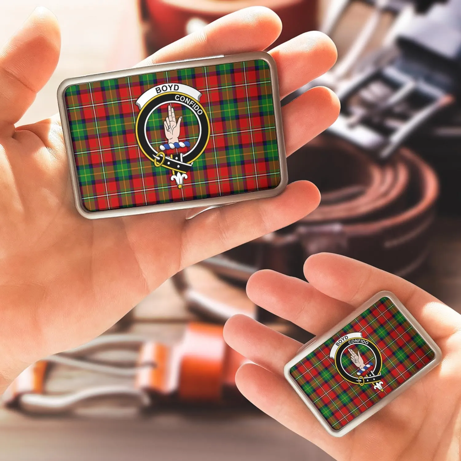 Boyd Tartan Belt Buckles with Family Crest