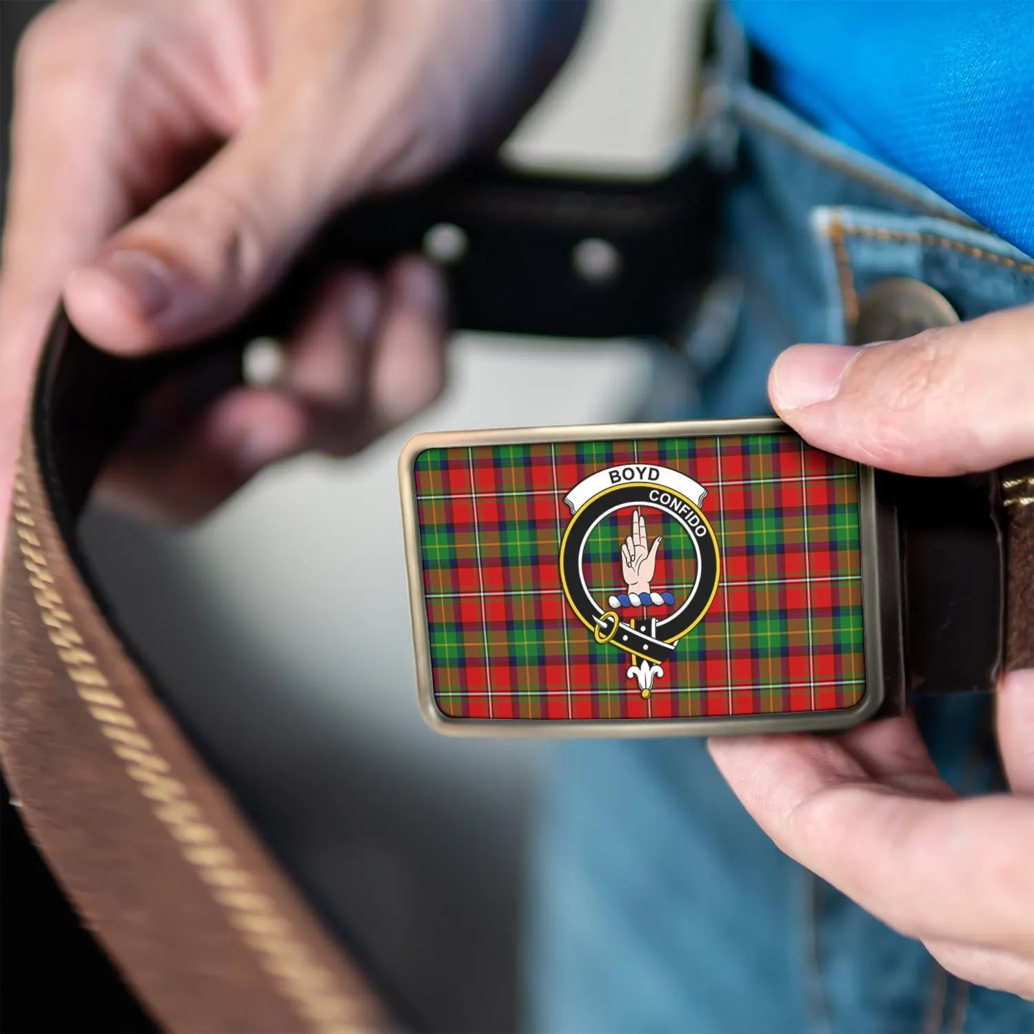 Boyd Tartan Belt Buckles with Family Crest