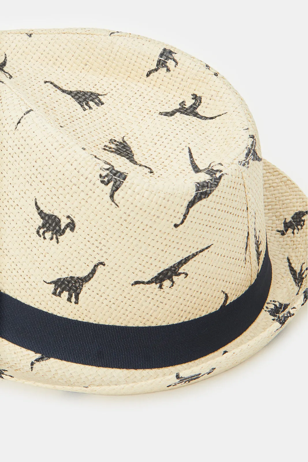 Boys Beige Printed Fedora Hats With Band