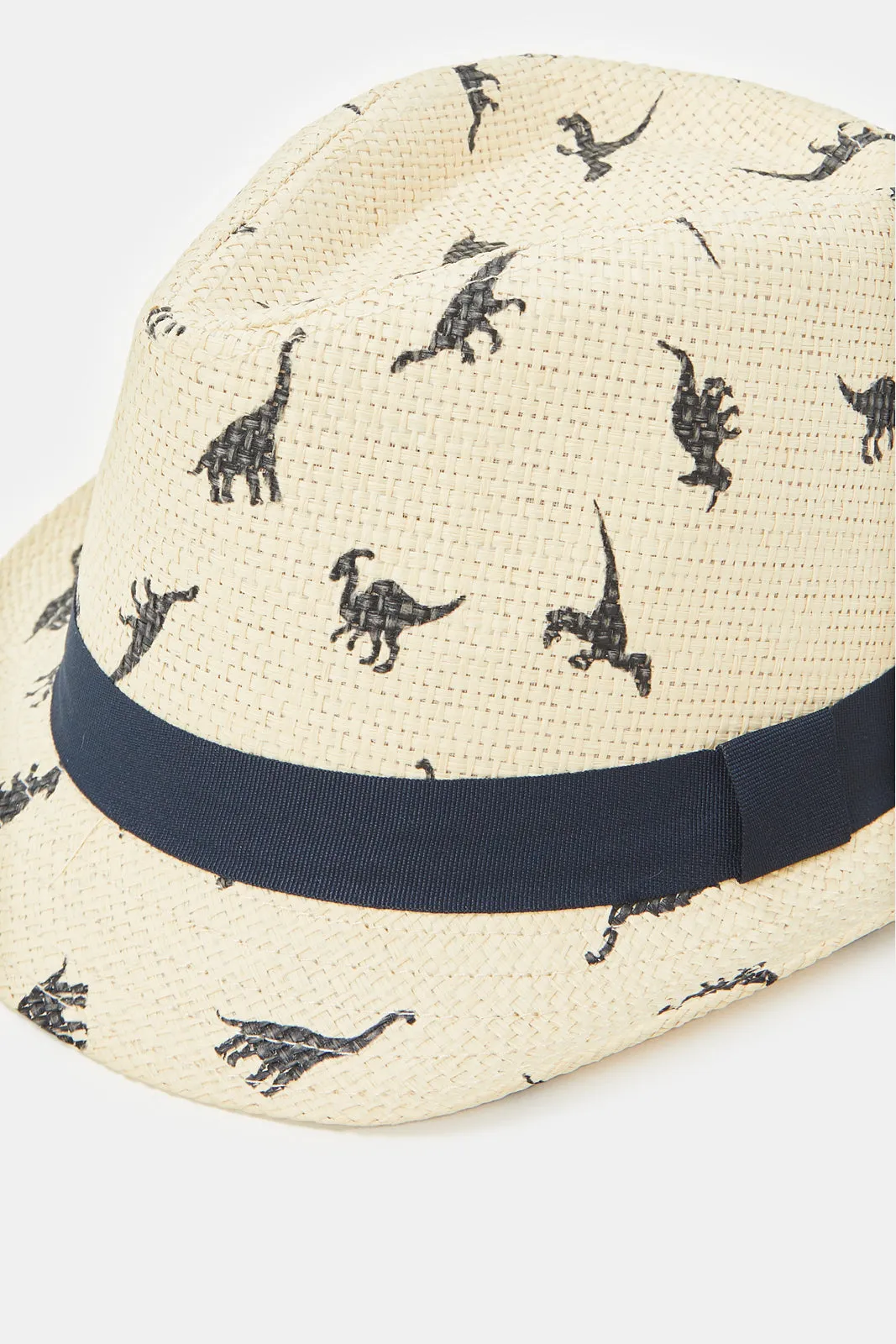 Boys Beige Printed Fedora Hats With Band