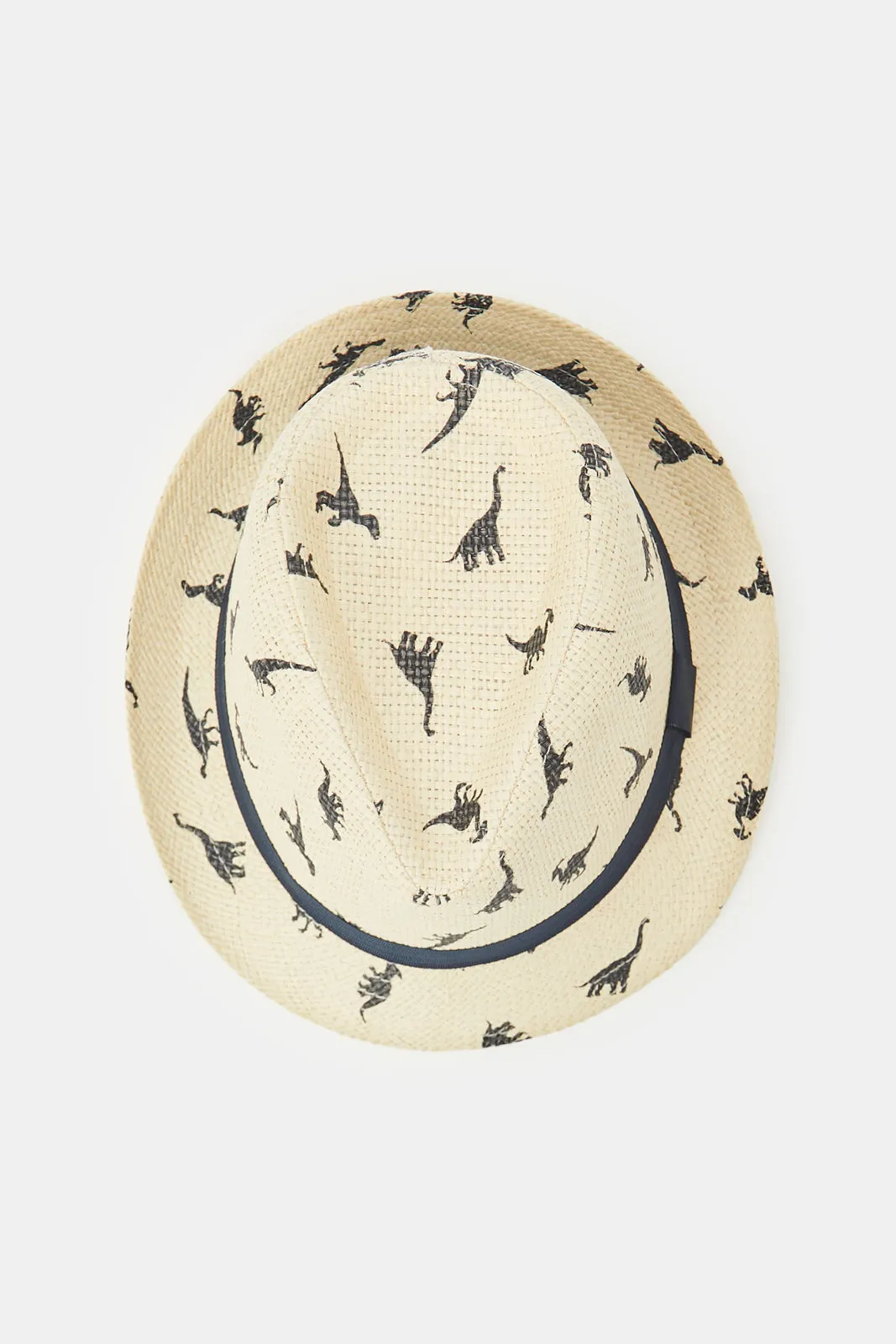 Boys Beige Printed Fedora Hats With Band