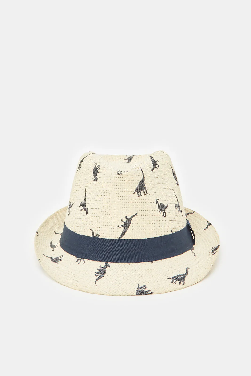 Boys Beige Printed Fedora Hats With Band