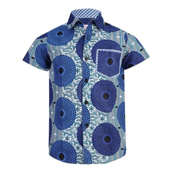 BOYS BLUE ANKARA SHORT SLEEVE SHIRT