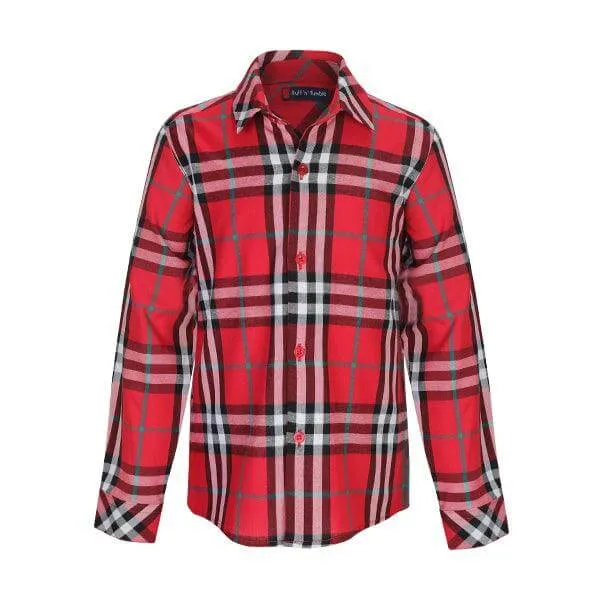 BOYS RED PLAID LONG SLEEVE SHIRT