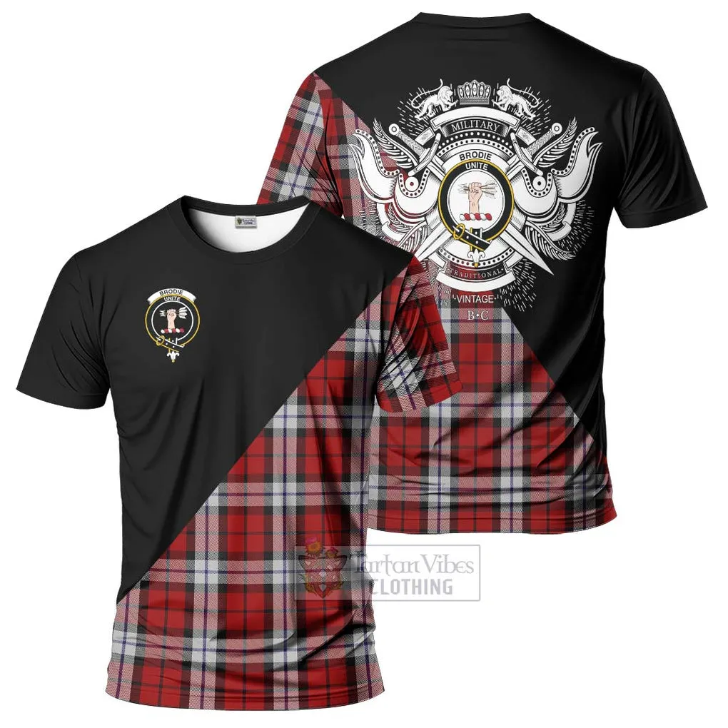 Brodie Dress Tartan T-Shirt with Family Crest and Military Logo Style