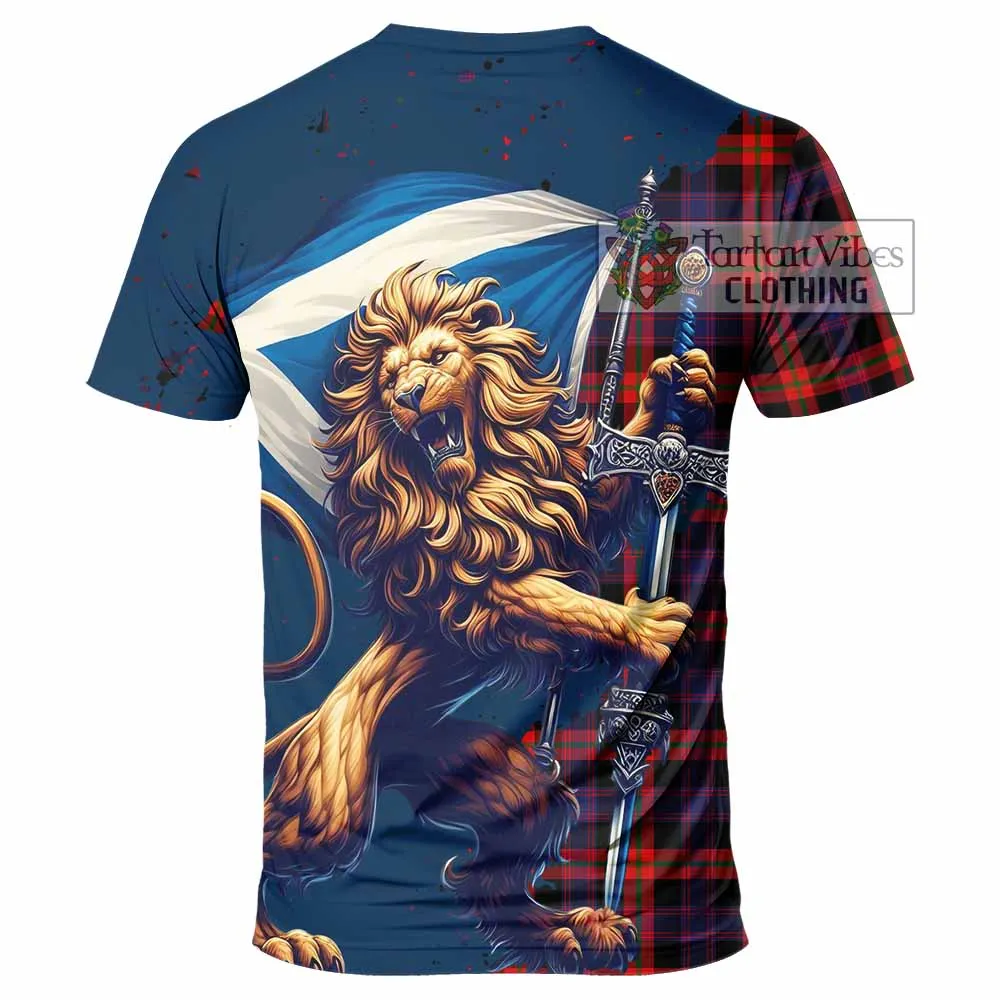 Brown (Broun) Tartan Family Crest T-Shirt with Scottish Majestic Lion